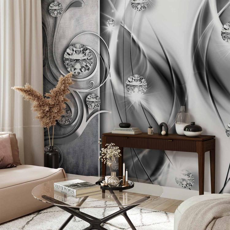 Wall Mural Depth of Gray - Silver background with delicate patterns and diamonds