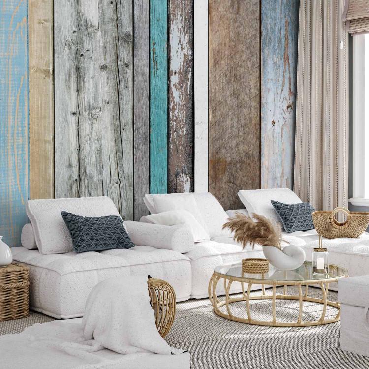 Wall Mural Fence - colorful wooden planks in various shades of gray