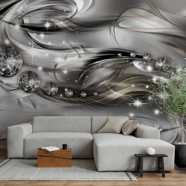 Wall Mural Starry Path - composition of abstract waves with diamonds and shimmer
