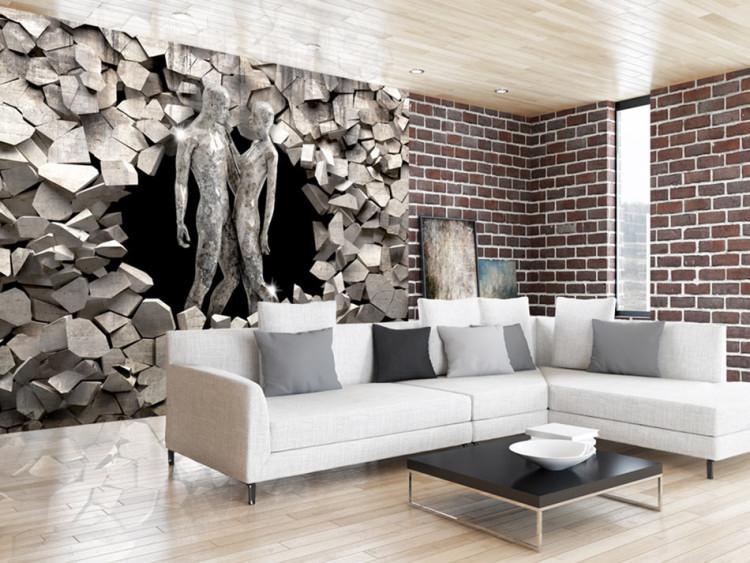 Wall Mural Love made of stone - shiny silhouettes surrounded by sharp elements