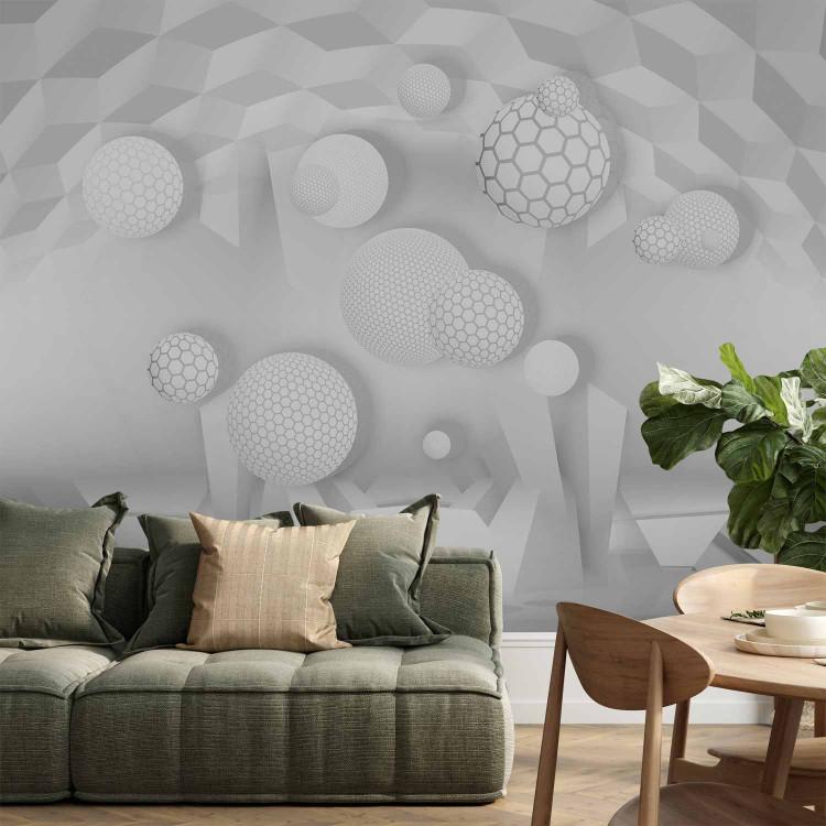 Wall Mural Geometric motif - white abstraction in shades of white and grey