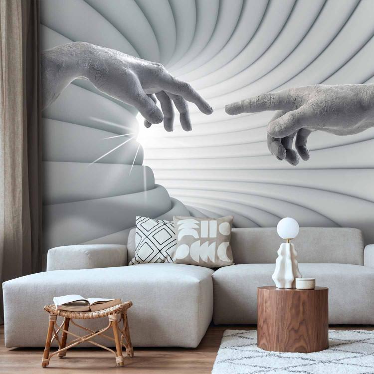 Wall Mural Close people - hands against a background of an abstract corridor in grey