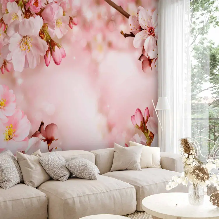 Spring - pink composition of cherry blossoms on a background with