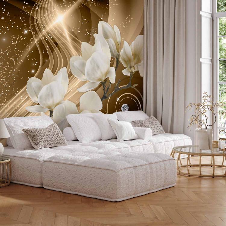 Wall Mural Golden milky way - orchids on a background with crystals and sparkle effect