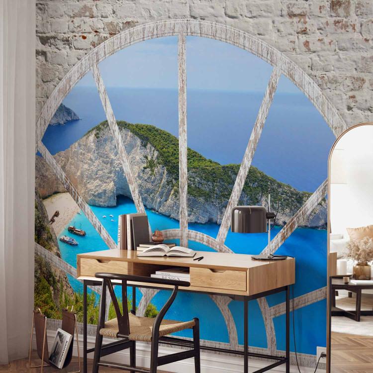 Wall Mural View from the window on the island - landscape with turquoise water and rocky bay