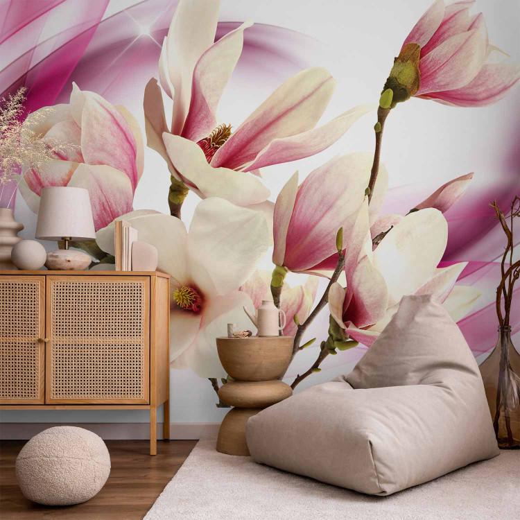 Wall Mural Blooming magnolia - white-pink flower on an abstract background in waves