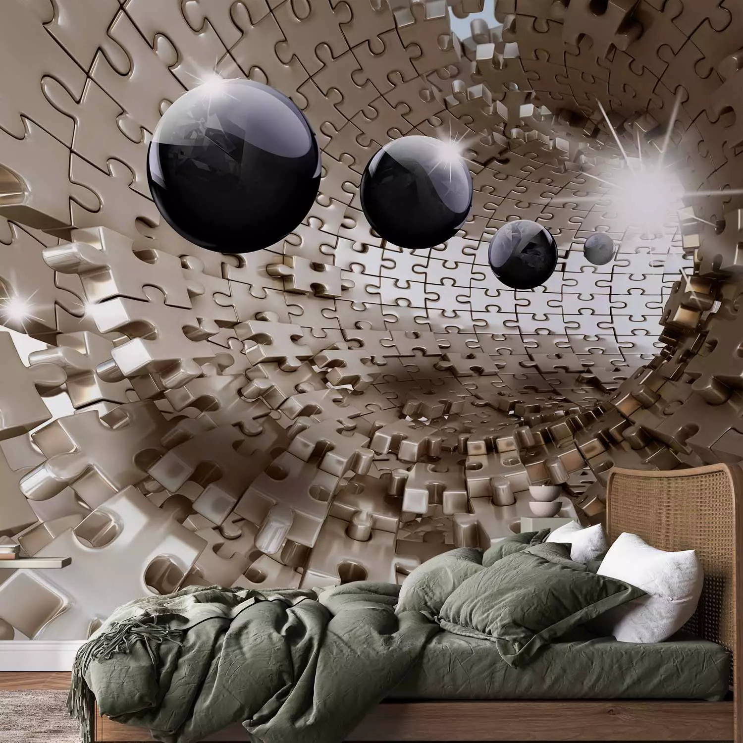 Photo Wallpaper Golden Jigsaw bimago