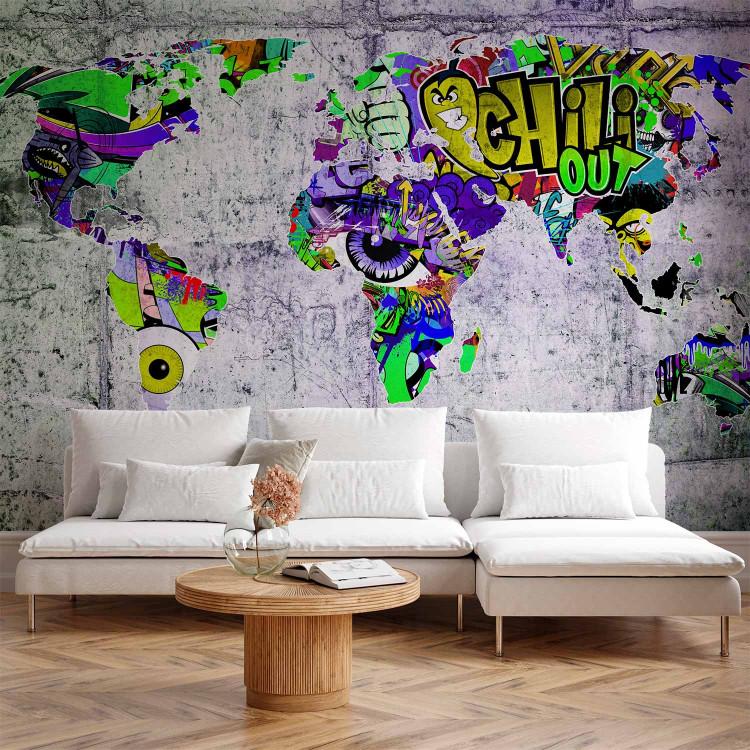Wall Mural Graffiti world - colourful world map on concrete background for teenager