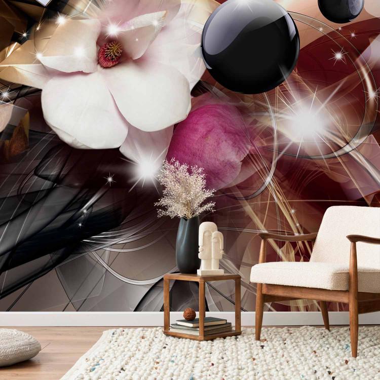 Wall Mural Modern abstraction - composition with white flower spheres and patterns