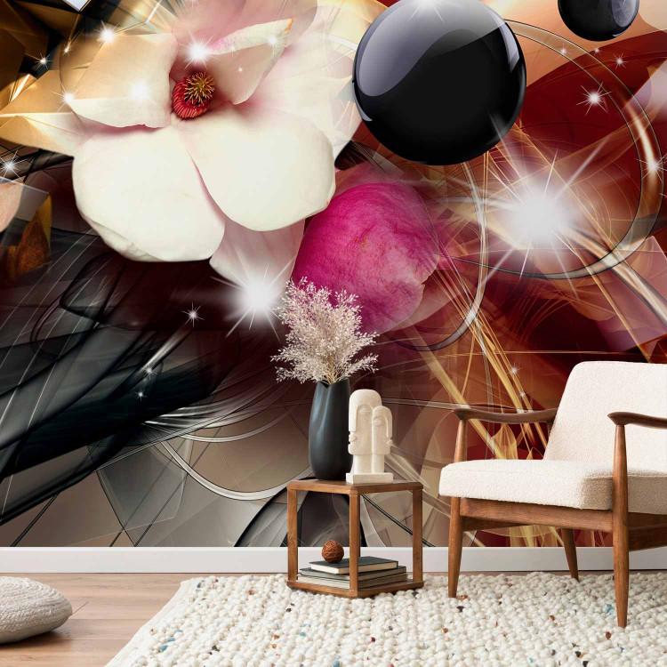 Wall Mural Colourful abstraction - composition with white flower with balls and patterns