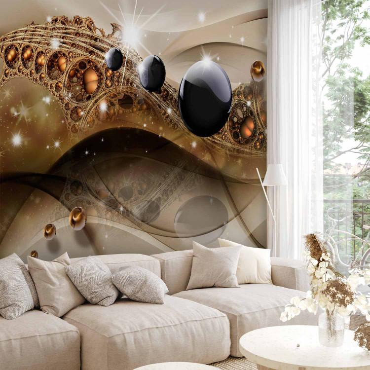 Wall Mural Expression gem - abstract brown composition with waves and spheres
