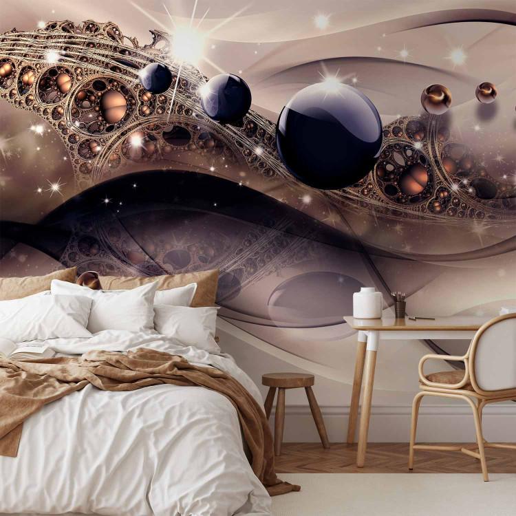Wall Mural Retro gem - abstract brown composition with patterns and waves