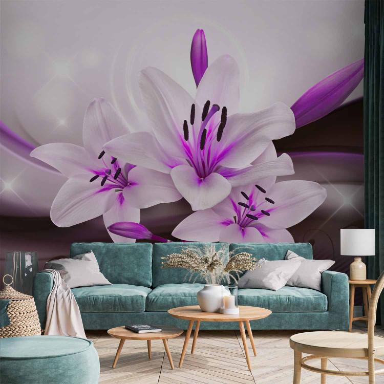 Wall Mural Purple lily - flower composition with delicate wave pattern