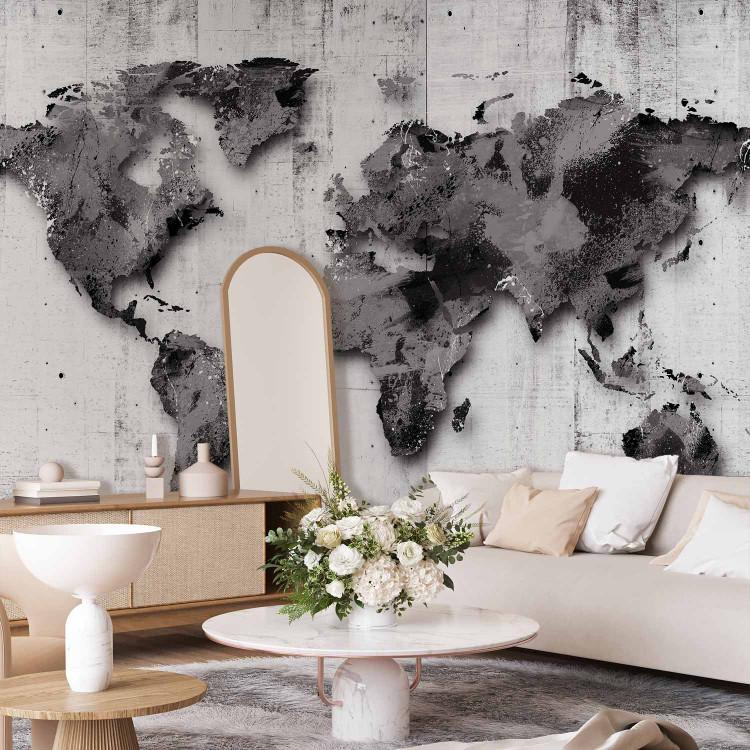 Wall Mural World in shades of grey - world map on retro wooden background