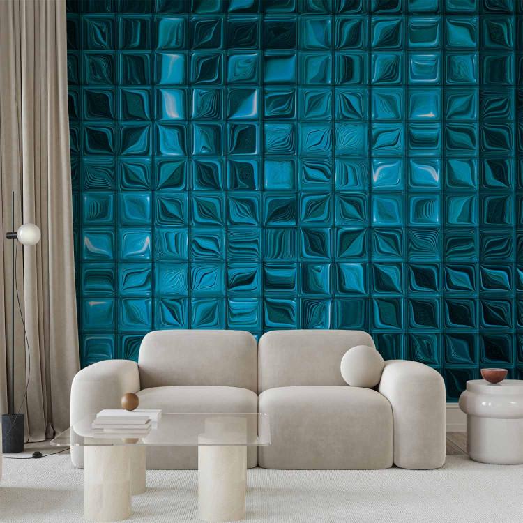 Wall Mural Azure mosaic - uniform 3D composition in shimmering squares
