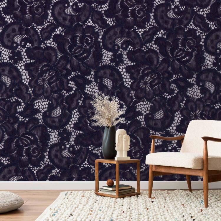 Wall Mural Navy blue lace - solid pattern with ornaments in baroque style