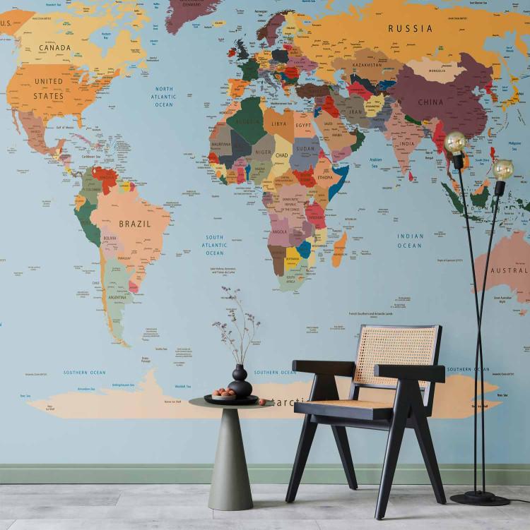 Wall Mural Geography lesson - colourful world map for learning countries in English