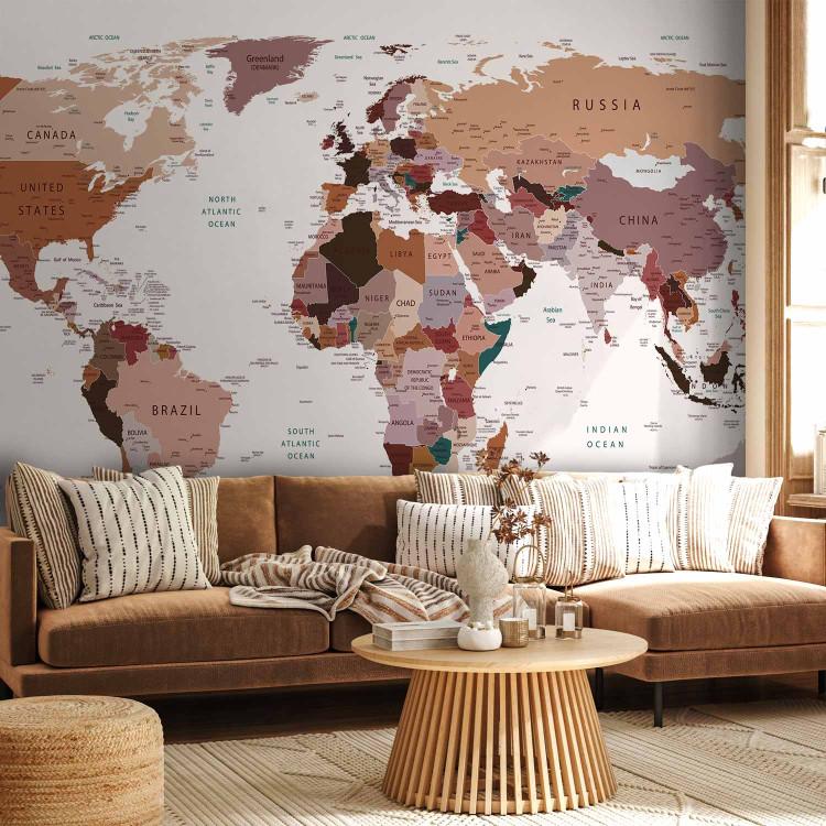 Wall Mural Geography lesson - world map in neutral colours in English