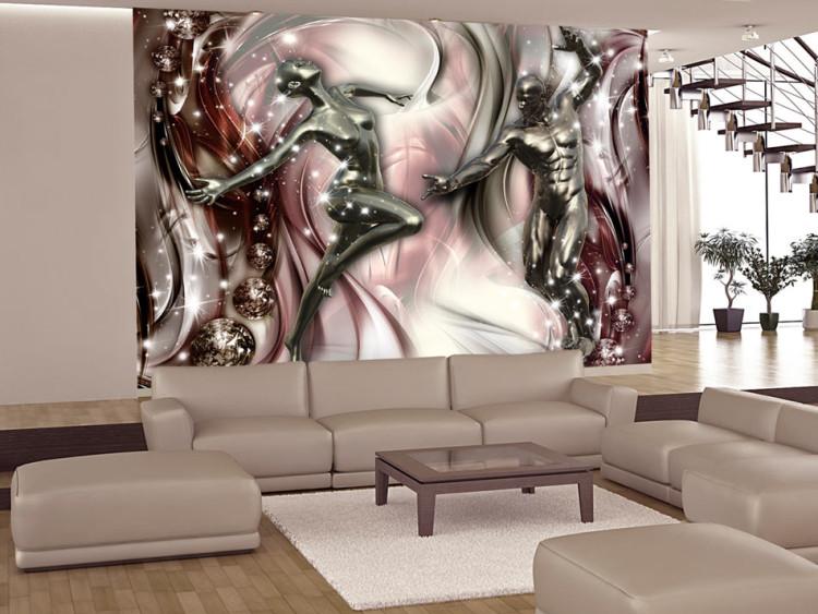 Wall Mural Dancing in brilliance - two steel figures on an abstract background in waves
