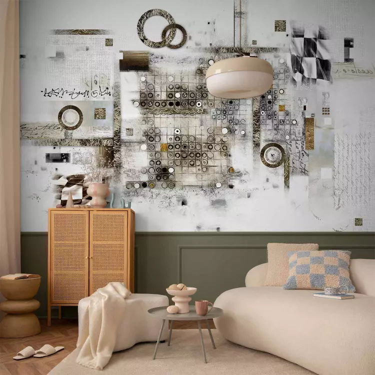 Wall Mural Abstract composition - artistic collage with black and white circles
