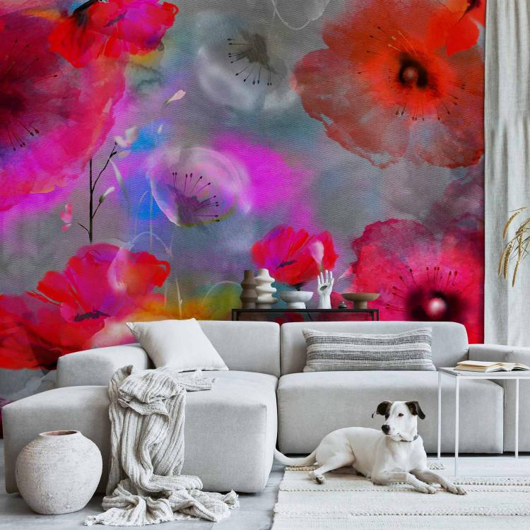 Wall Mural Painted poppies - artistic red flowers in a meadow in watercolour style