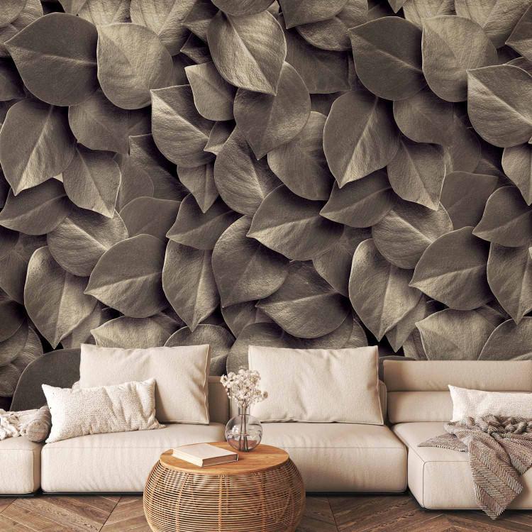 Wall Mural Abstraction about nature - uniform background in pattern of silver leaves