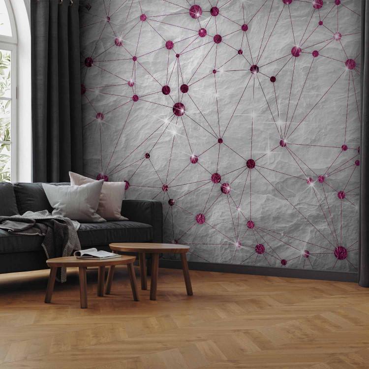 Wall Mural Geometric abstraction - linked purple diamonds on a grey background