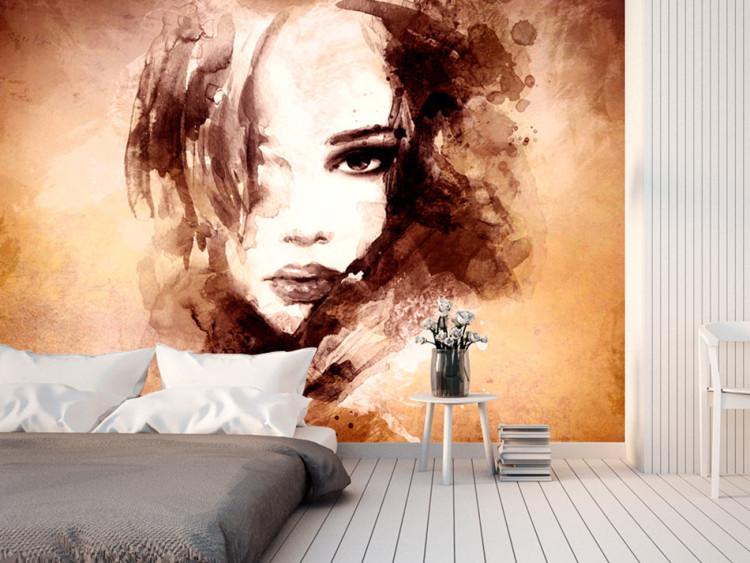 Wall Mural Female Figures - portrait of a woman's face in watercolor style in browns
