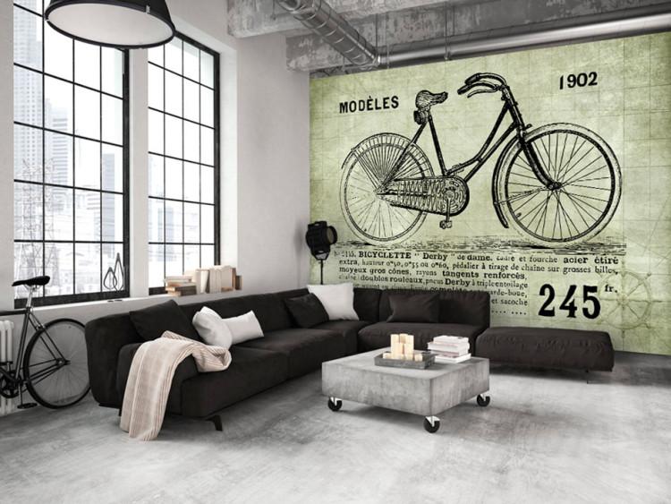 Wall Mural Retro Cycling - Bicycle with Sketch and French Text on Background