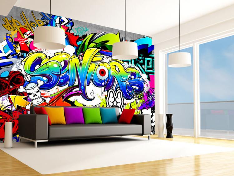 Wall Mural Artistic Language of the City - Colorful Graffiti-Style Street Art Text