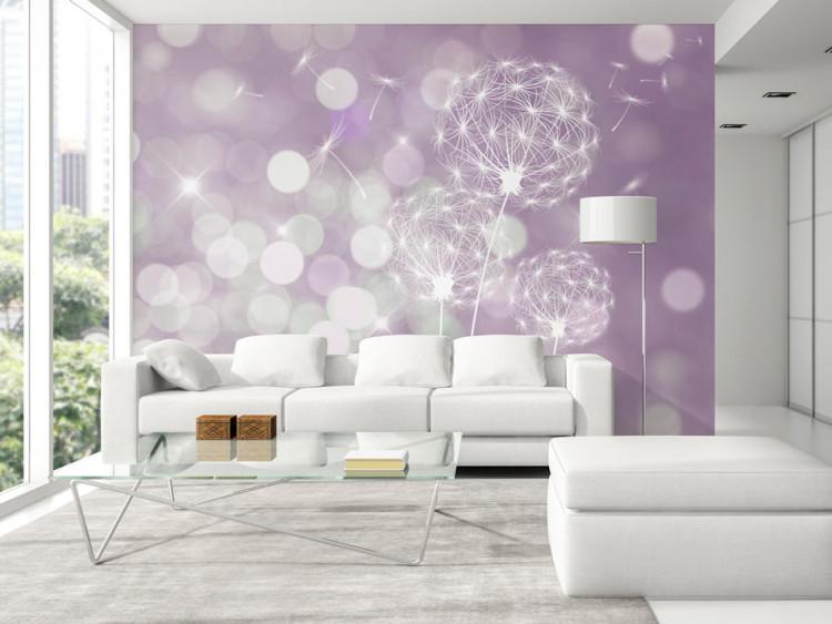 Wall Mural Ephemeral - Dandelion on Purple Background with Twinkling Lights