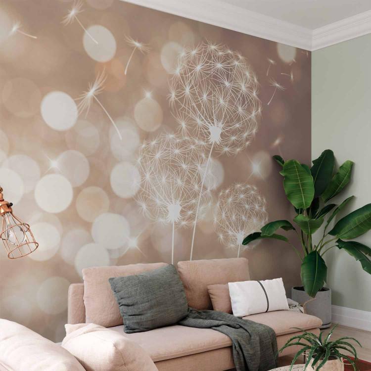 Wall Mural Glow of Delicacy - Dandelion on Beige Background with Light Glow