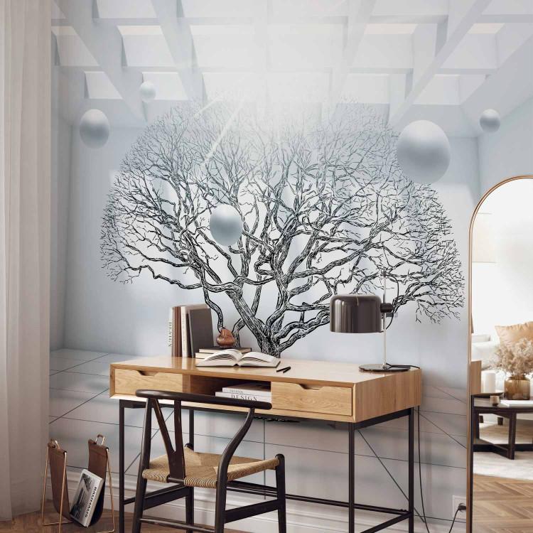 Wall Mural Geometric Landscape - Leafless Tree in White Space with Glare