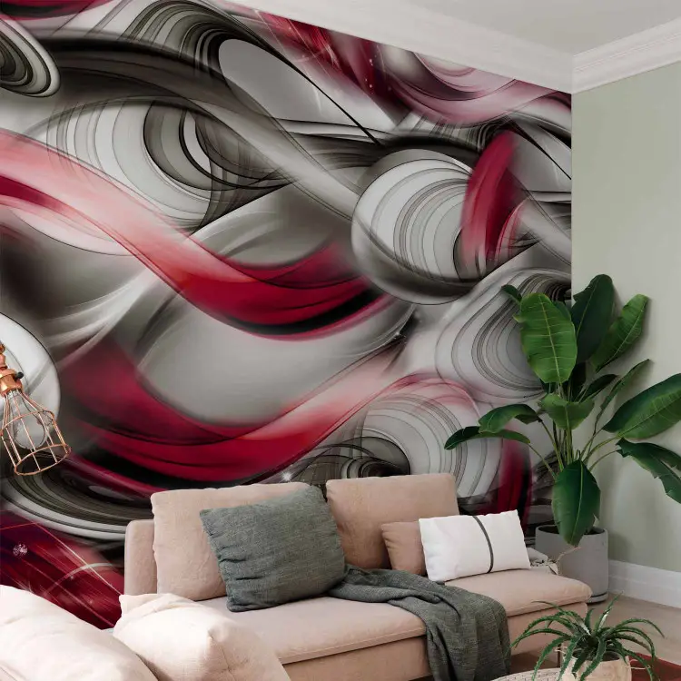 Cool Composition - Abstract Red and Gray Waves with Diamonds