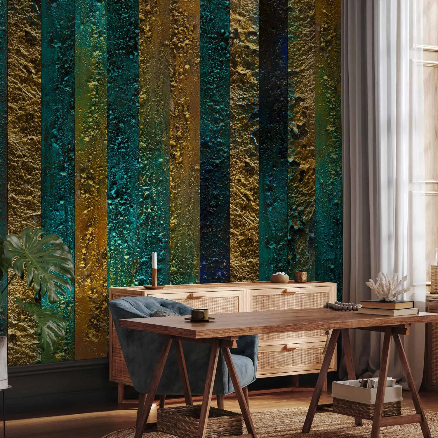 turquoise and gold wallpaper uk