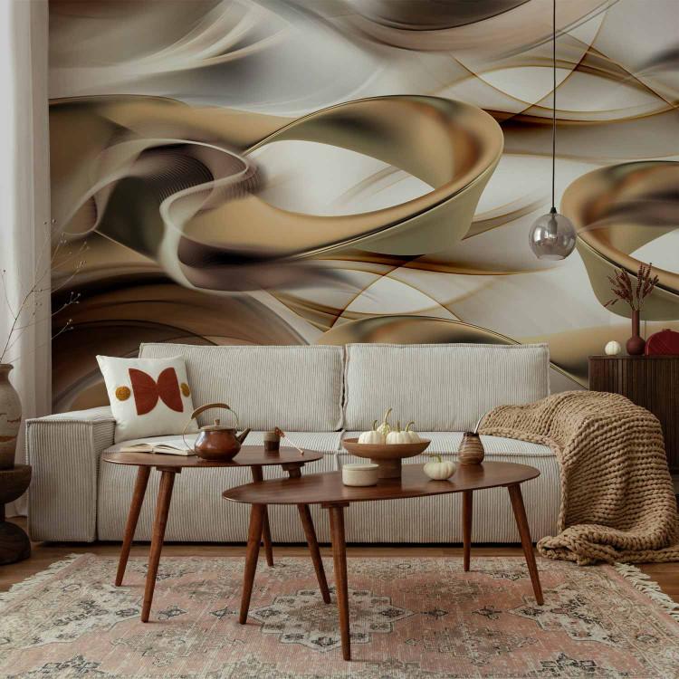 Wall Mural Abstract with Waves - Artistic Composition of Beige-Brown Waves