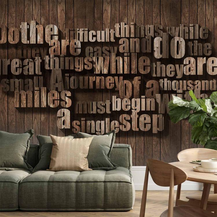 Wall Mural Motivational Quote - English Text on Background with Wooden Texture
