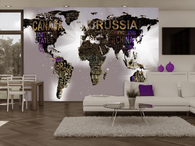 Wall Mural World on grey background - world map with country names in English