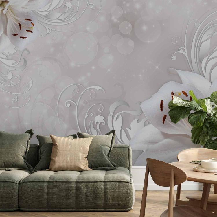 Wall Mural Composition with lilies - white flowers with glamour style ornaments