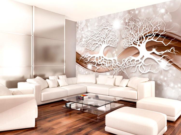 Wall Mural Abstract love - tree branches with kissing form on light background