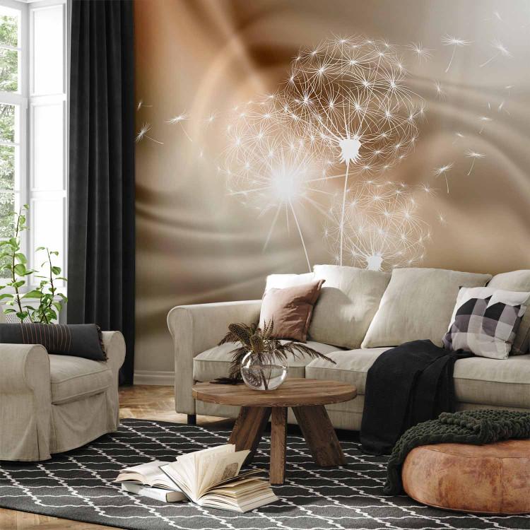 Wall Mural Dandelions in the wind - white flowers on a subtle background with sunshine