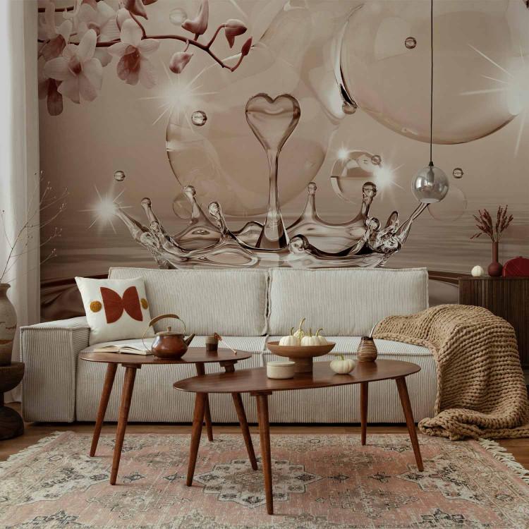 Wall Mural Composition with orchid - abstract water with heart-shaped droplet