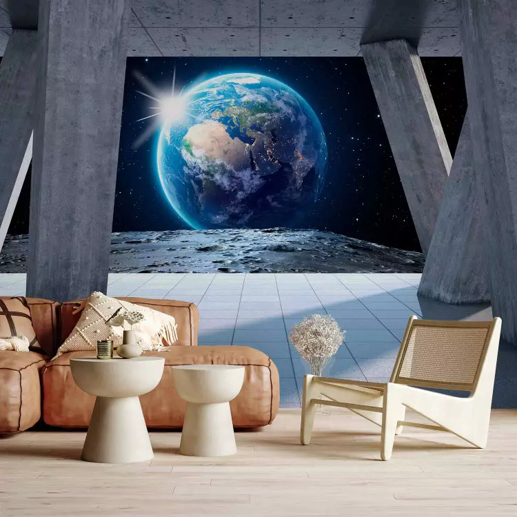 Wall Mural Concrete architecture of a galaxy - space landscape with moon and Earth