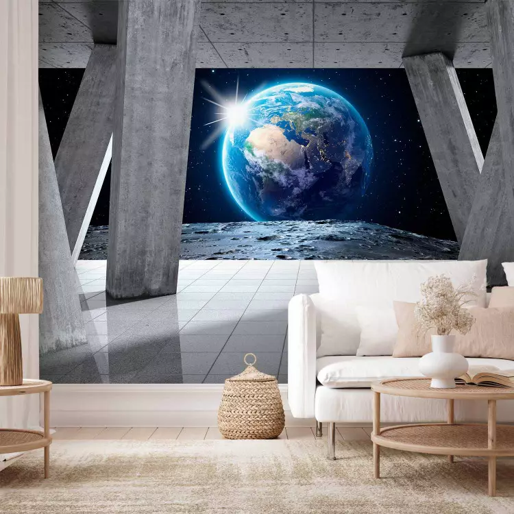 Wall Mural View from the moon - starscape of space with Earth and sun