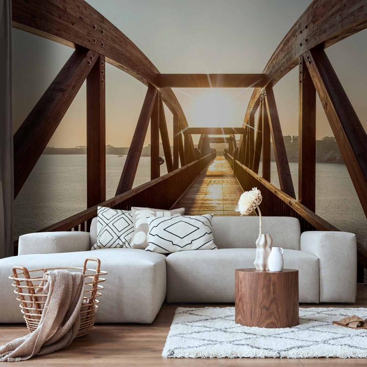 Wall Mural City architecture - wooden bridge over river in sunshine