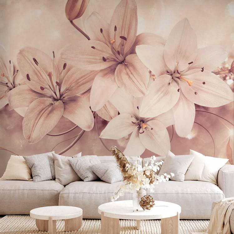 Wall Mural Jewels of light - lily flowers on a background with delicate ornaments