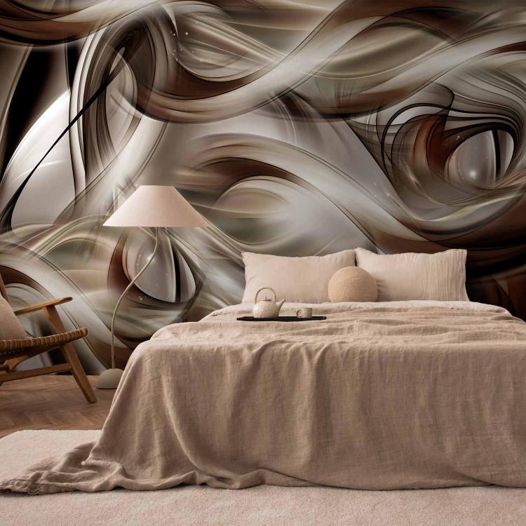 Wall Mural Fun party - expression with fancy waves in shades of white and brown