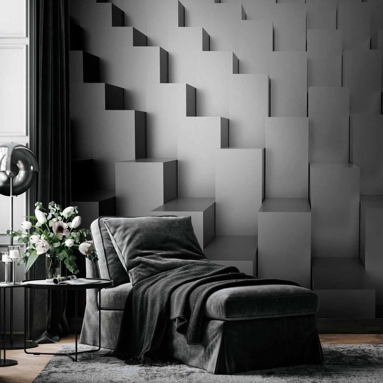 Wall Mural Grey abstraction - geometric figures creating the illusion of space