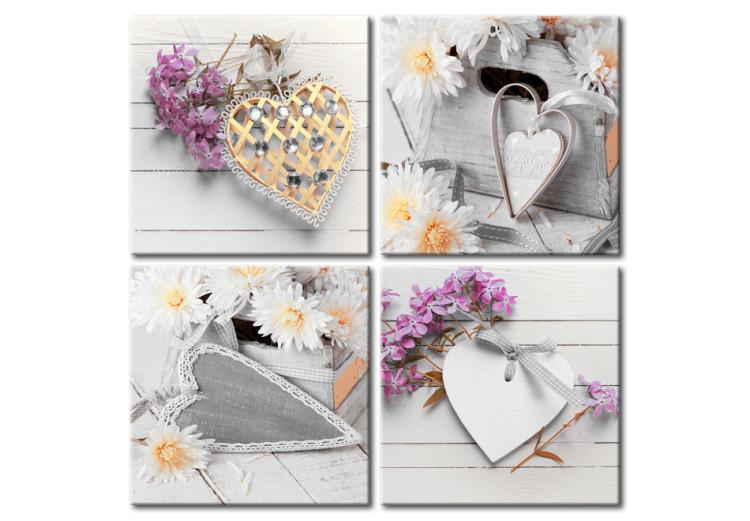 Canvas Print Hearts and flowers