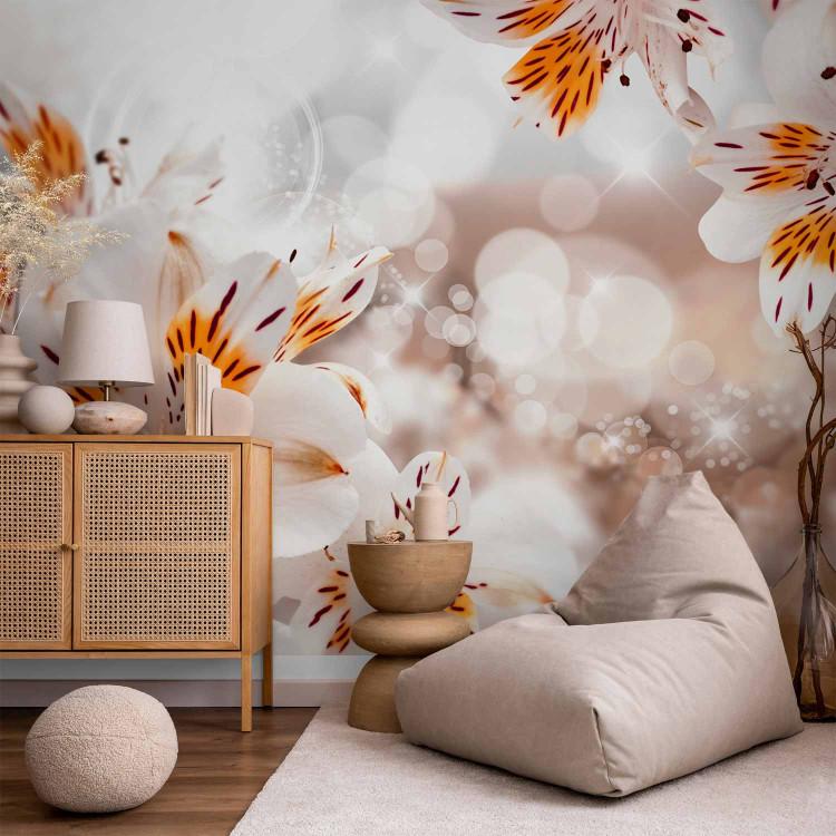 Wall Mural Orange nature - motif of lily flowers in delicate sunshine